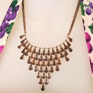 Seven Dangling Rows of Dangling Copper  Sailboats Statement Necklace 18"
